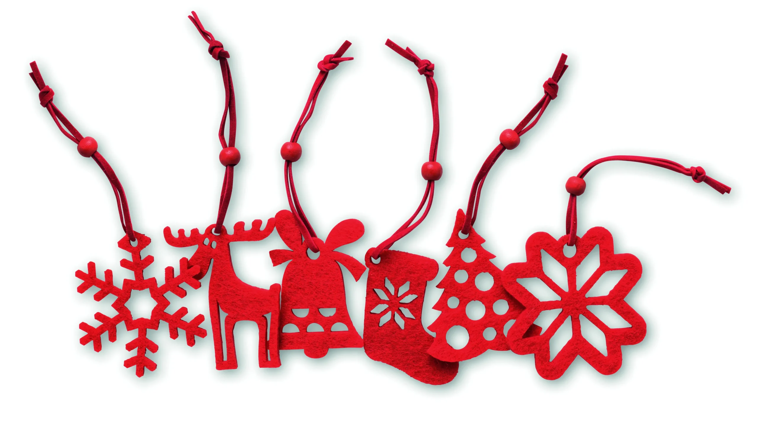 Set decorazioni natalizie in feltro, albero, fiocco di neve, renna, calza, campana e stella